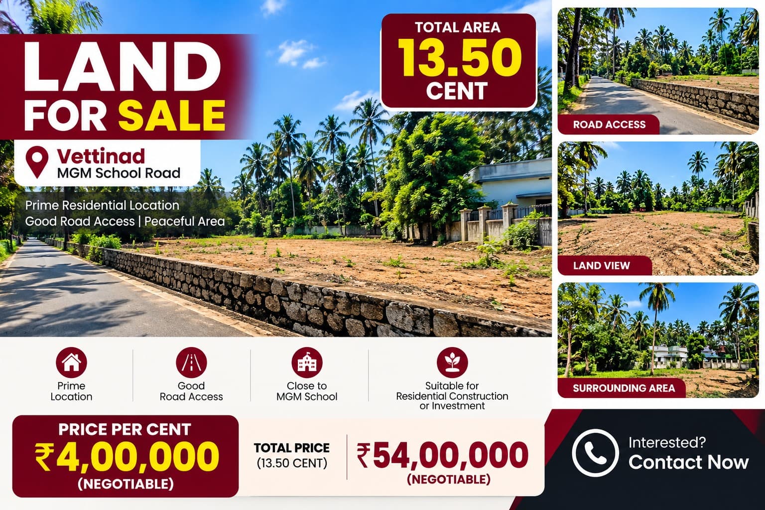 Plot for Sale in Vettinad, Thiruvananthapuram